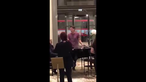 JUSTIN TRUDEAU SINGING AT THE CORINTHIA HOTEL, LONDON ON EVE OF QUEEN'S FUNERAL