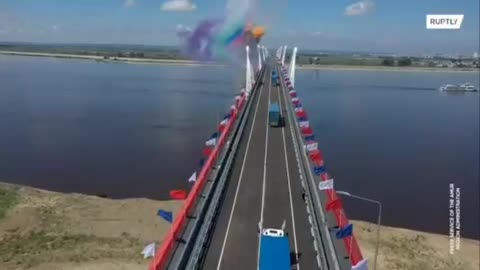 Opening of the first freeway as a suspension bridge on the water, between Russia and China