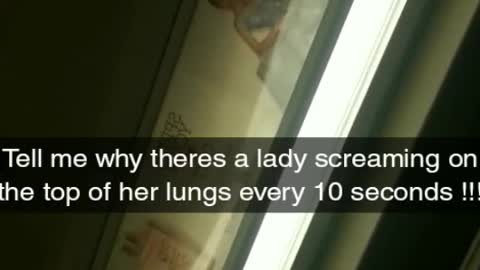 Lady screams as loud as she can on subway train