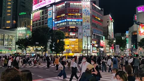 Famous Scramble Crossing in Shibuya, Tokyo, Japan - October 2020 before Halloween