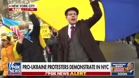 Pro-Ukraine Protesters Are Demonstrating in South Central Park, New York City
