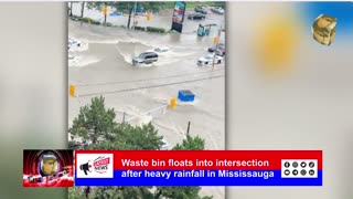 Waste bin floats into intersection after heavy rainfall in Mississauga