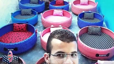 Brazilian Artist Turns Old Tires Into Colorful Pet Beds