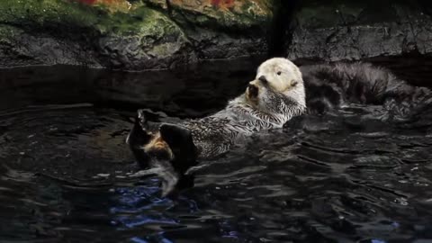 sea otters swimming