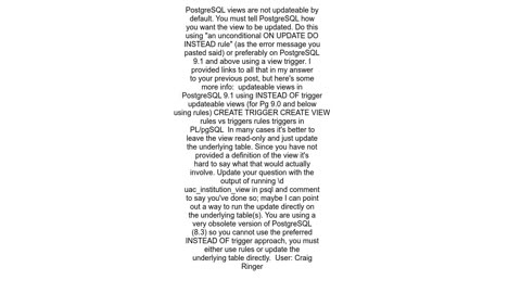 Cannot update view in PostgreSQL