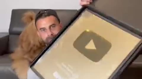 Dog unboxes his #YouTube Gold Play Button! #unboxing #goldendoodle #dogdad