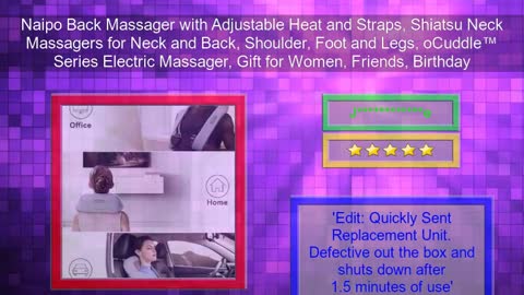 Naipo Back Massager with Adjustable Heat and Straps, Shiatsu Neck Massagers for Neck and Back,