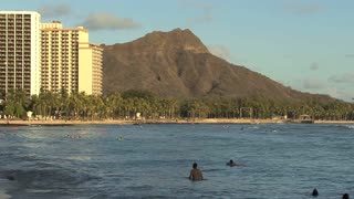 Waikiki swimmers and diamond head