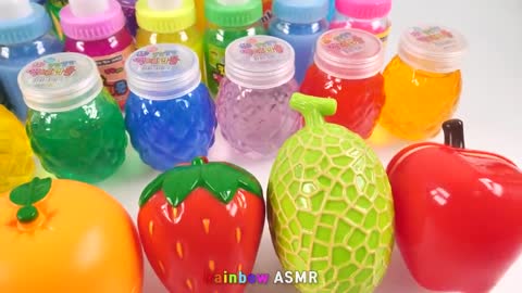 Satisfying_Video_l_How_to_make_Rainbow_Pool_into_Mixing_All_My_Glossy_Slime_&_Fruit_Cutting