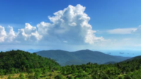 Magnificent view of mountains under blue sky and white clouds