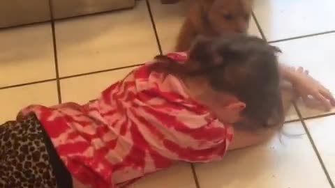 Little girl loves playing with her foster dog