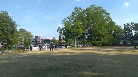 Consequences of defund the police. Cops playing Frisbee with bully