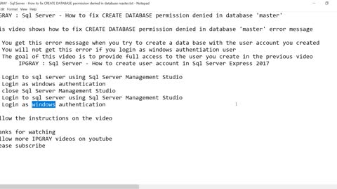 IPGraySpace: SQL Server - How to fix CREATE DATABASE permission denied in database master