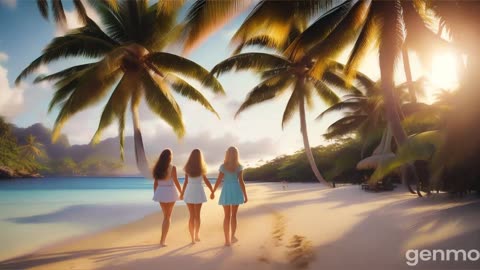 Three women walking in paradise (artificial intelligence)