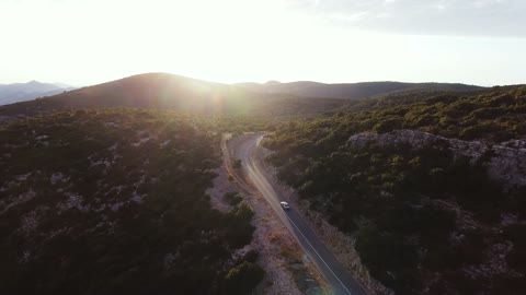 Car Driving in Sunset Dron High Quality Footage