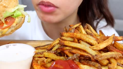 ASMR FIVE GUYS MUKBANG CHEESEBURGER AND FRIES