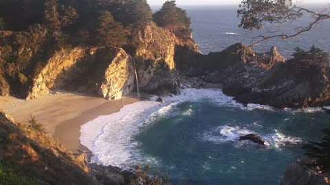 ♥♥ Relaxing 3 Hour Video of a Waterfall on an Ocean Beach at Sunset