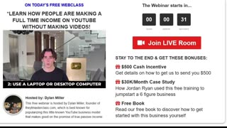 YouTube Cash Secrets Unleashed: Join Dylan Miller's FREE Web Class!