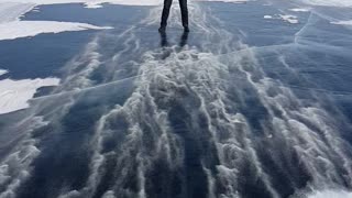 Strong Winds Slides Man Across Frozen Lake