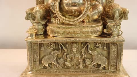 34" Superfine Large King Ganesha with Gaja Lakshmi Carved in Pedestal