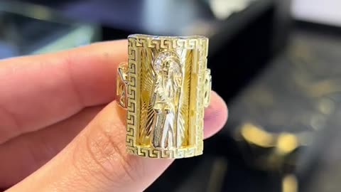 Real Gold Santa Muerte Greek Design Chino Link Ring