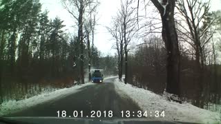 Truck Almost Slides off Road