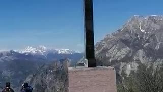 A war monument on top of the mountain