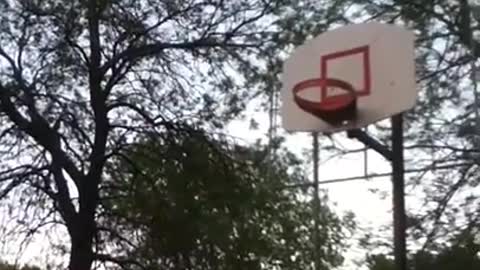 basket missing and ball on the head