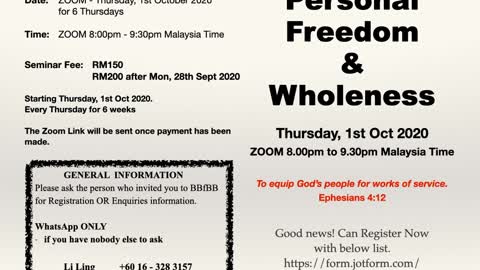 Personal Freedom & Wholeness Seminar