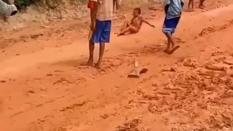 beautiful childhood, mud slide, children playing