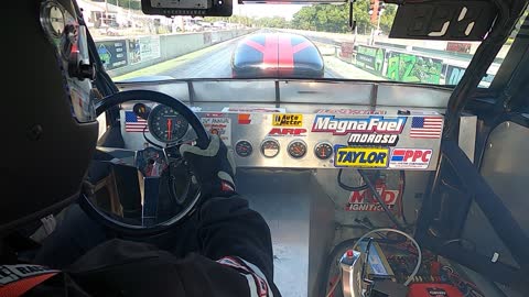 67 camaro drag car, in car view