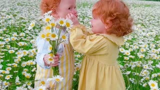 Two Siblings Explore a Chamomile Field