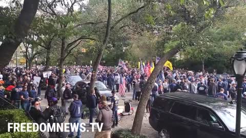 Thousands of first responders and others gather outside of Gracie Mansion in New York to protest vaccine mandates for municipal workers