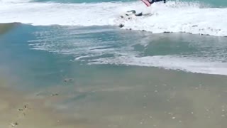 Navy blue skimboard fail