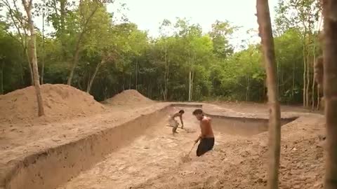 100 Days Building A Modern Underground Hut With A Grass Roof And A Swimming Pool