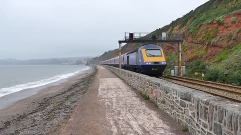 Train passing on the beach road