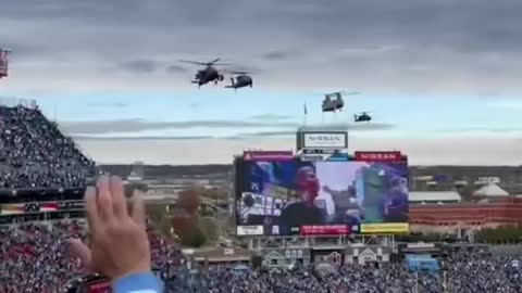 Helicopter flew over the Games, so handsome