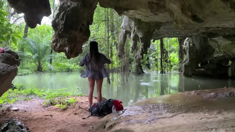 Hot girl camping in cave alone