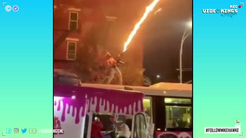 Man firing a FLAMETHROWER while standing on top of a bus in New York City