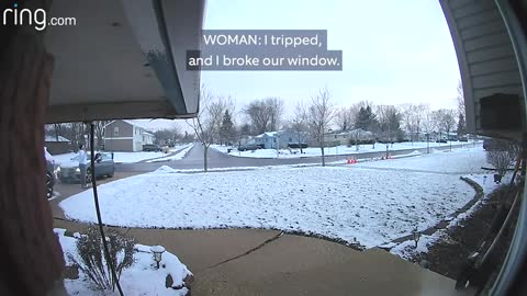 Woman Slips & Falls Into Window Seen Via Their Doorbell Pro