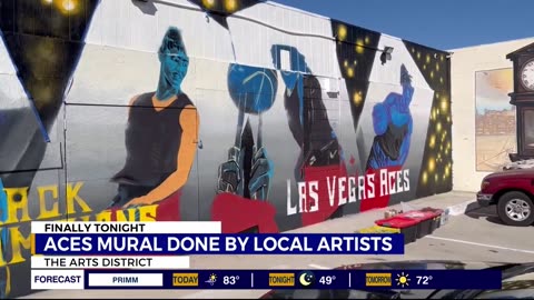 Local artists painting mural in Downtown Las Vegas to celebrate Aces' back-to-back championship.