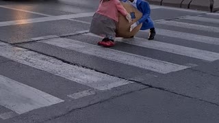 Man Crosses Street in Creative Costume