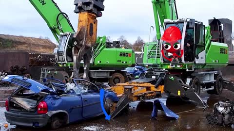 Car Shredding Experiment - Giants Machines Crushes Cars | Excavator Destroy Car