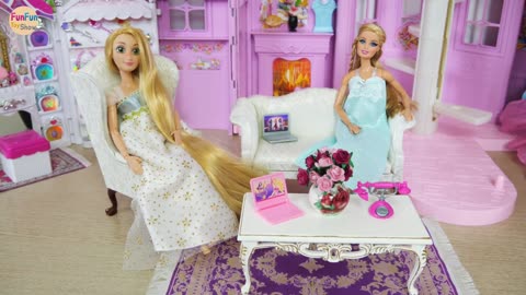 Cartoon Princess Barbie Rapunzel Pink Purple Castle All Day