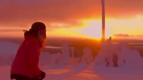 Snow Boarding At Sunset Happy Good Vibes