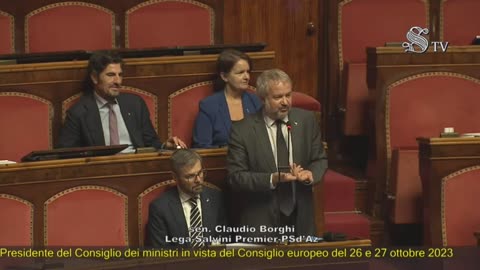🔴Sen. Claudio Borghi in occasione delle comunicazioni del Pres. del Cons. Meloni in Aula (25/10/23).