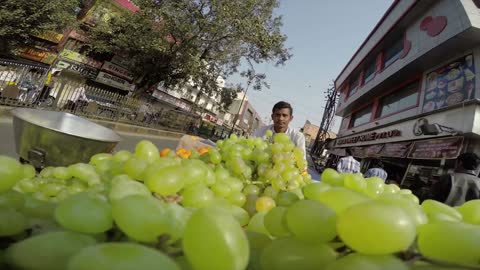 Man Grapes Cart Sale Market Fruit India Asia