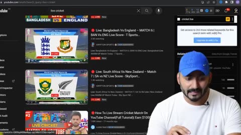 How start live cricket strem On youtube