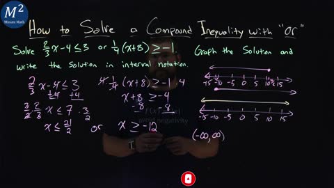 How to Solve a Compound Inequality with "or" | Part 2 of 2 | Minute Math