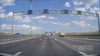 Stationary Car Slammed From Behind on Highway Shoulder